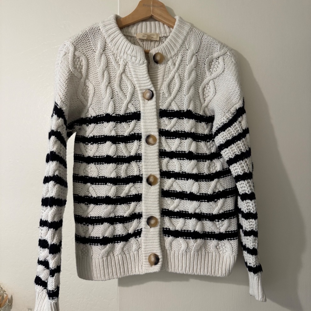 Sezane Sean Cardigan Ecru / Navy - Size XS - Picture 2 of 6